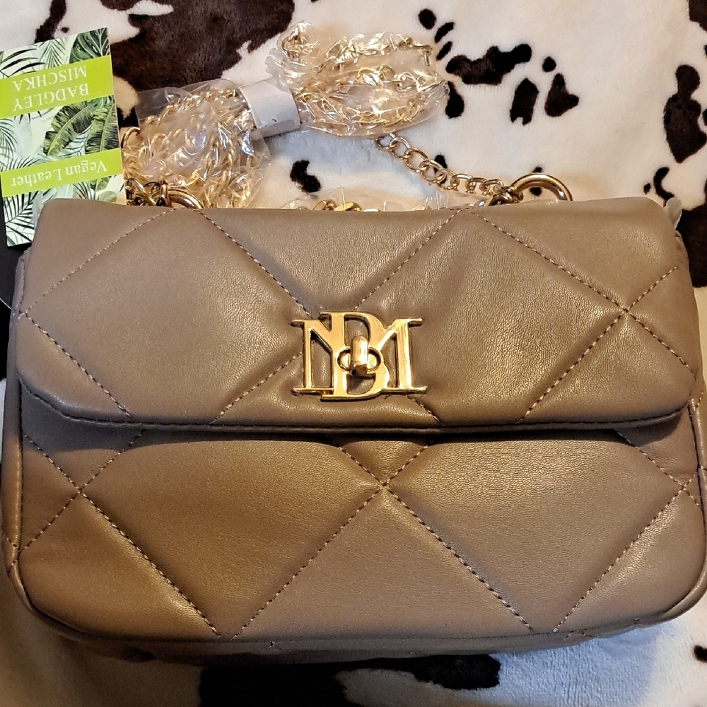 Badgley Mischka Taupe Quilted Shoulder Bag NWT